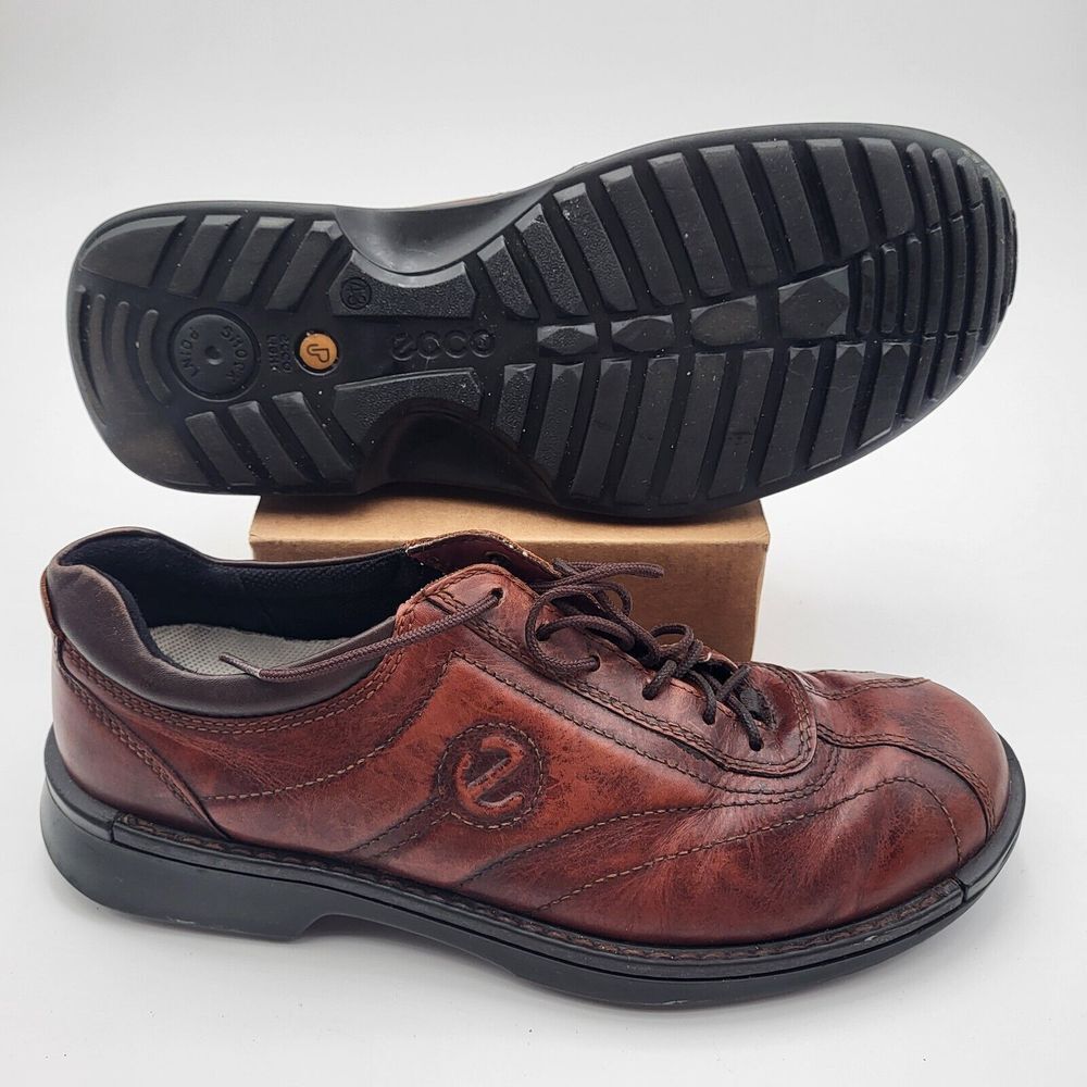 Ecco Men's 43 9/9.5 Light Shock Point Brown Leather Oxford Dress Shoes